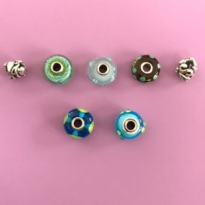 5 glass Trollbeads A and S initial silver bead